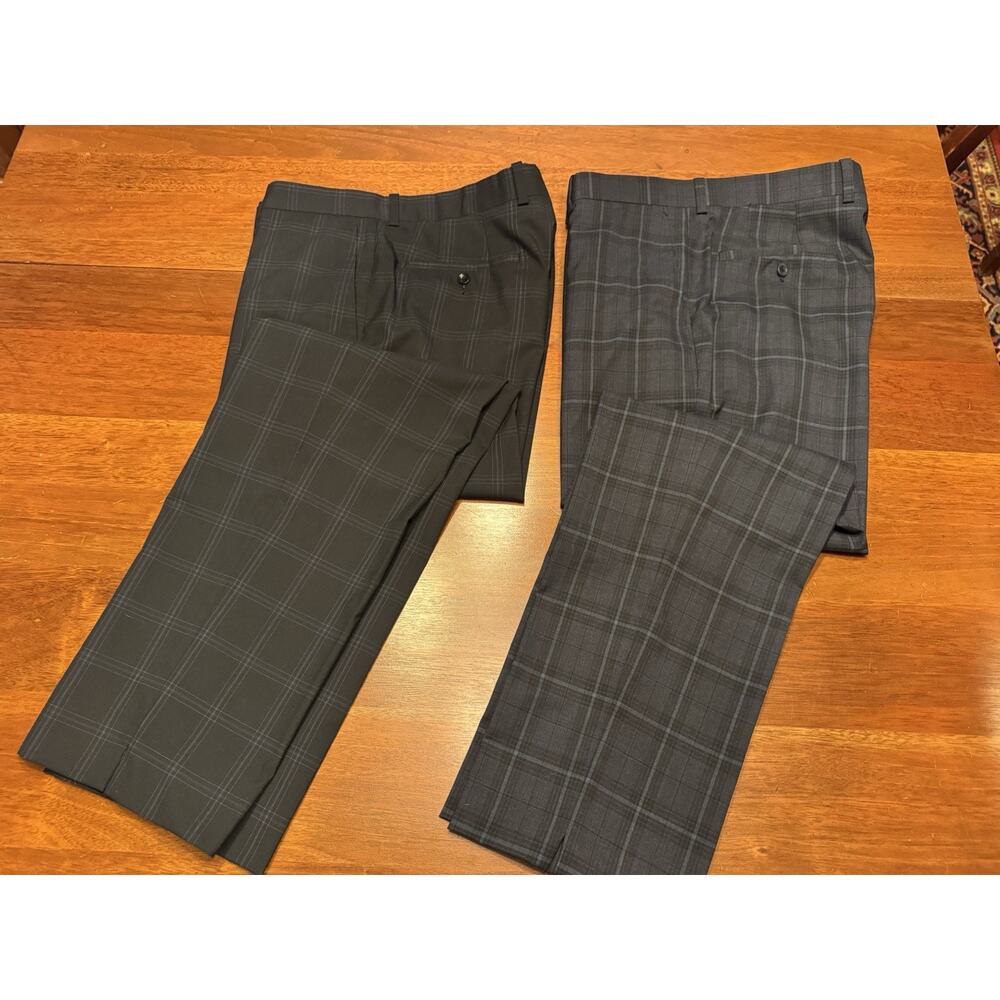 2 Pair 34 X 30 Betenly Windowpane Plaid Golf Pants Phoenix Navy Dark Gray
